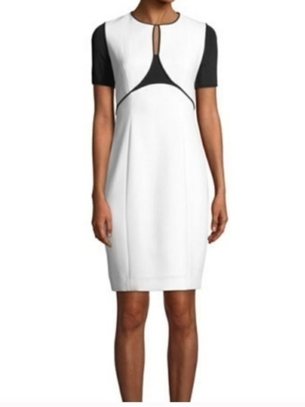 Elie Tahari White Dress with Black Contrast Panels EUC